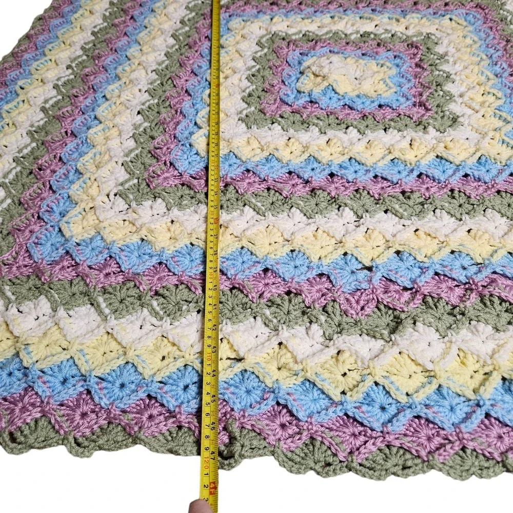 Afghan Handmade Crochet Square Pattern Multicolor Throw Blanket 47